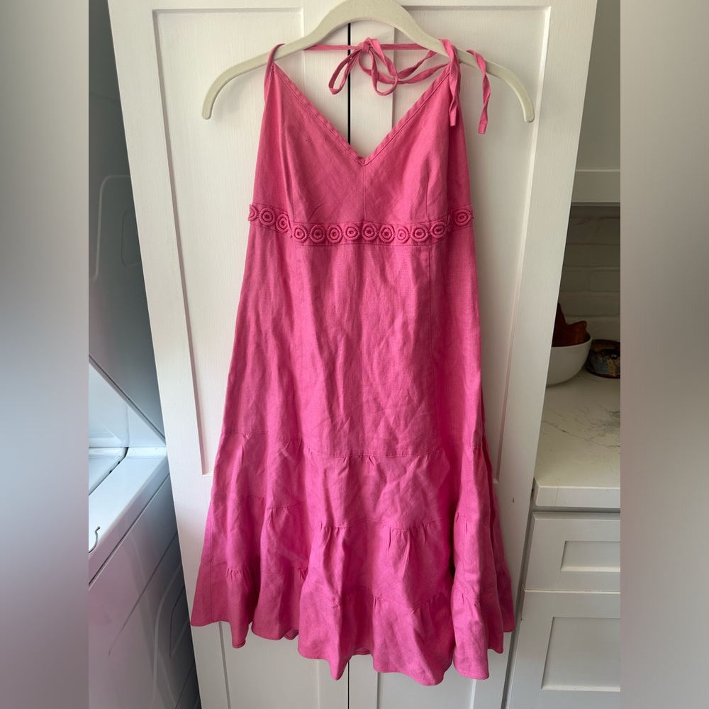 Vintage J. Crew Vibrant Pink 100 % Linen Dress